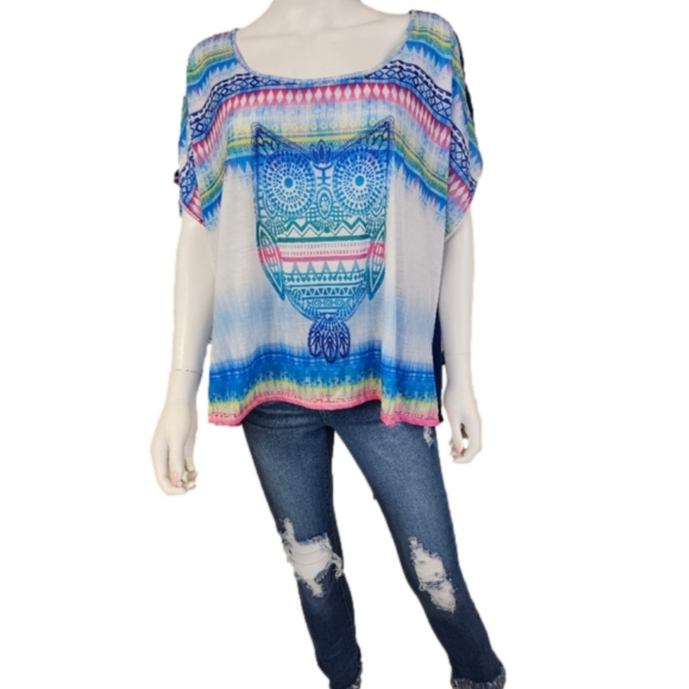 Bongo Plus Owl Inspired Short Sleeve High Low Blouse Size 3X